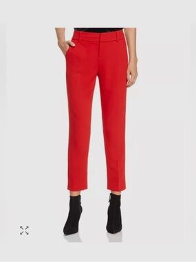 Alice+Olivia Stacey Slim Ankle Cropped Straight Red Trousers Pants With Pockets